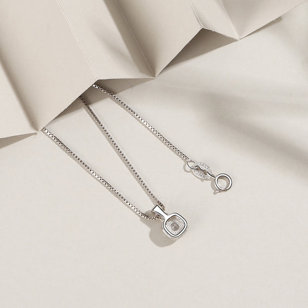 Dainty square S925 sterling silver Zircon diamond pendant necklace