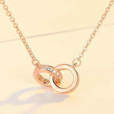 Double round S925 sterling silver necklace (Rose gold & White plating)