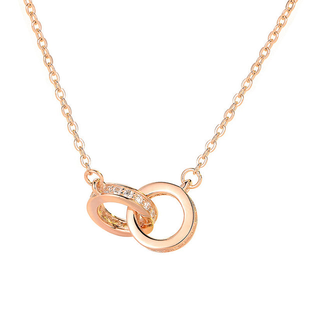 Double round S925 sterling silver necklace (Rose gold & White plating)