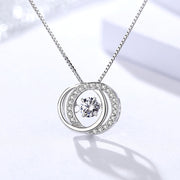 Double circle with center CZ stone S925 sterling silver Pendant necklace