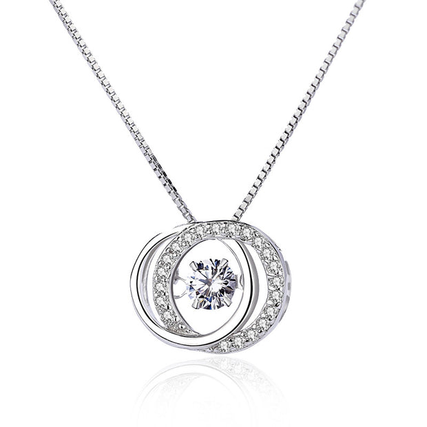 Double circle with center CZ stone S925 sterling silver Pendant necklace